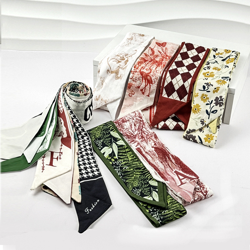 New Stylish Long Silk Scarf with a High-End Feel, Versatile Decorative Ribbon for Tying Bags, Women's Narrow Neck Scarf Wholesale New Stylish Long Silk Scarf with a High-End Feel, Versatile Decorative Ribbon for Tying Bags, Women's Narrow Neck Scarf Wholesale