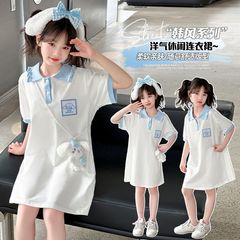 女童韓版夏裝短袖連衣裙中大童夏季新款純色卡通小清新短袖兩件套