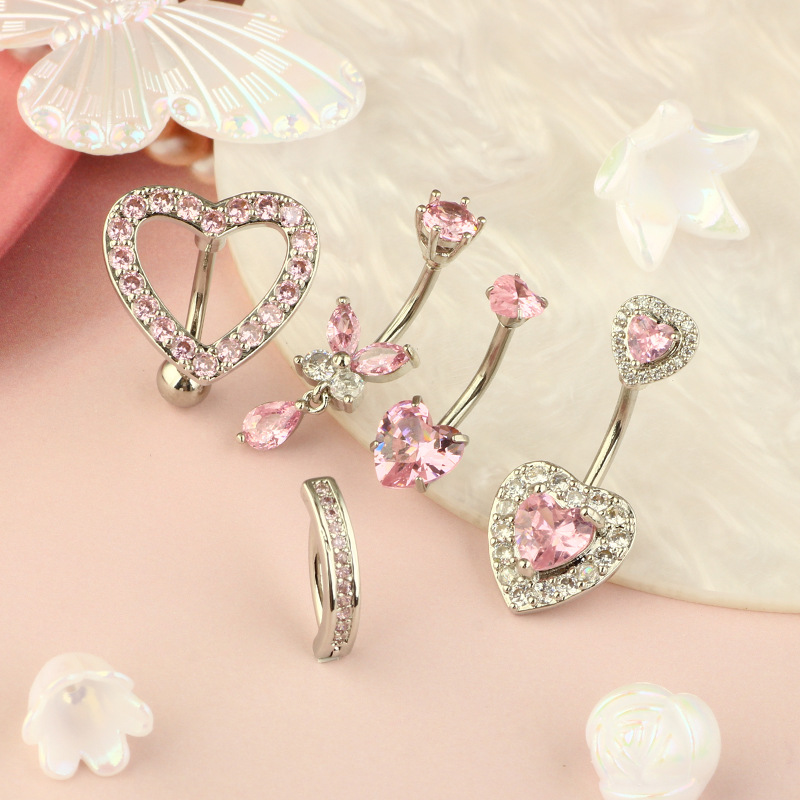 Holiday, Daily Occasion 304 Stainless Steel Material 1 Piece Belly Rings Simple Style Heart Shape 304 Stainless Steel Inlay Zircon