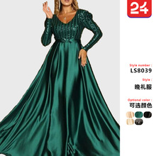 2025新款欧美外贸女装 独立站深V大摆性感长裙拖尾宴会晚礼服新款