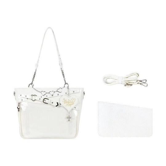 2024 New Original Subculture Spice Girl Pain Bag Large Capacity Transparent Pain Layer Crossbody Bag Love Chain Shoulder Bag