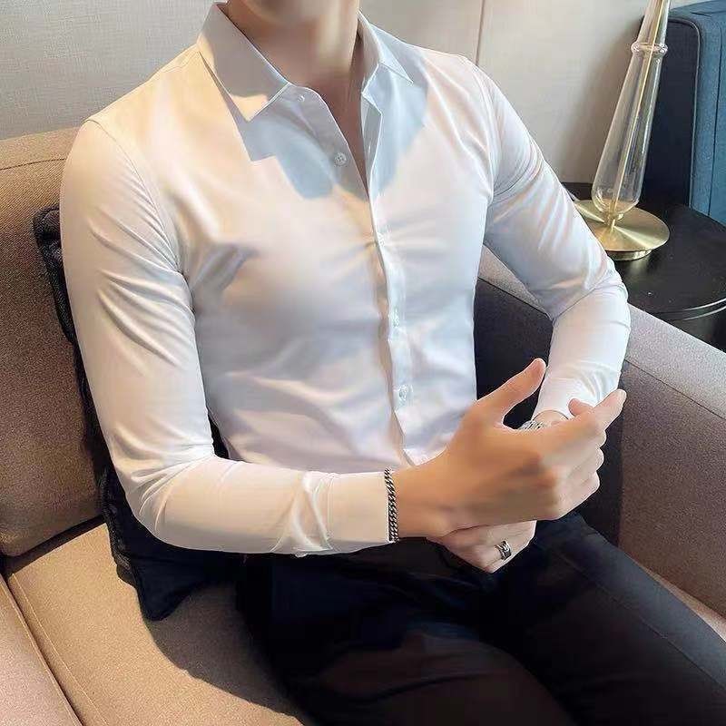 Stretch Long-Sleeved Shirt Slim Thin Black Shirt Business Casual Professional Formal Work Clothes Work Shirt Men