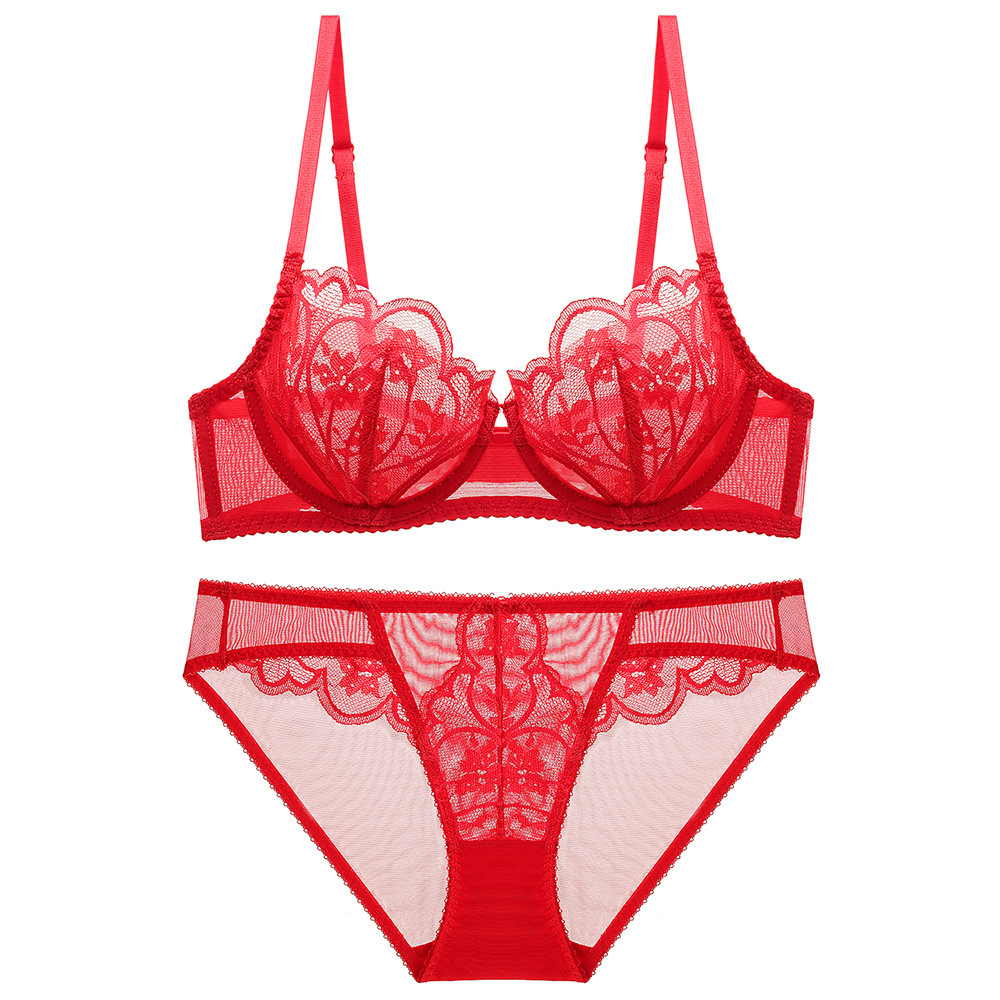 Sujetador de encaje Taza delgada transpirable cómodo push up pecho grande mostrar pequeña belleza espalda sexy correa de hombro ropa interior traje bordado sujetador