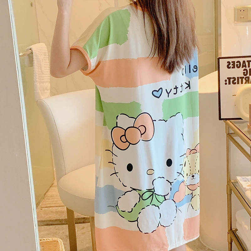 Пижама, тонкая брендовая юбка для отдыха, с коротким рукавом, oversize