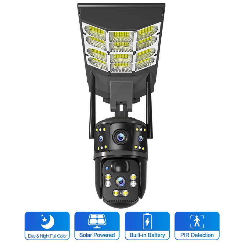 Lámpara de calle al aire libre doble lente solar 4G cámara de monitoreo monitoreo impermeable panorámico HD visión nocturna a todo color