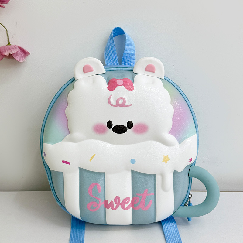 Jardín de infantes bebé mochila de cáscara de huevo dibujos animados lindos tazas de té de leche mochila para niños y niñas nueva mochila infantil transfronteriza