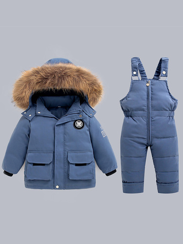 Baby and Toddler Winter Silk and Wool Set, Baby Harness Pants, Thick Down Silk Coat Winter Outfit, Two-Piece Set for 1-5 Year Olds