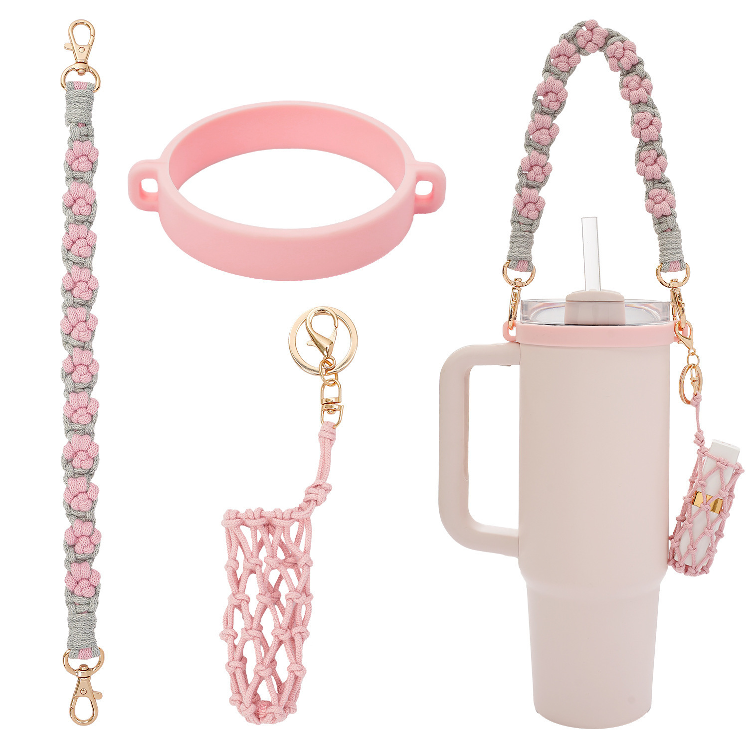 Amazon stanley pequeña margarita flor taza de agua cordón de grado alimenticio anillo de silicona cinturón de taza de agua portátil