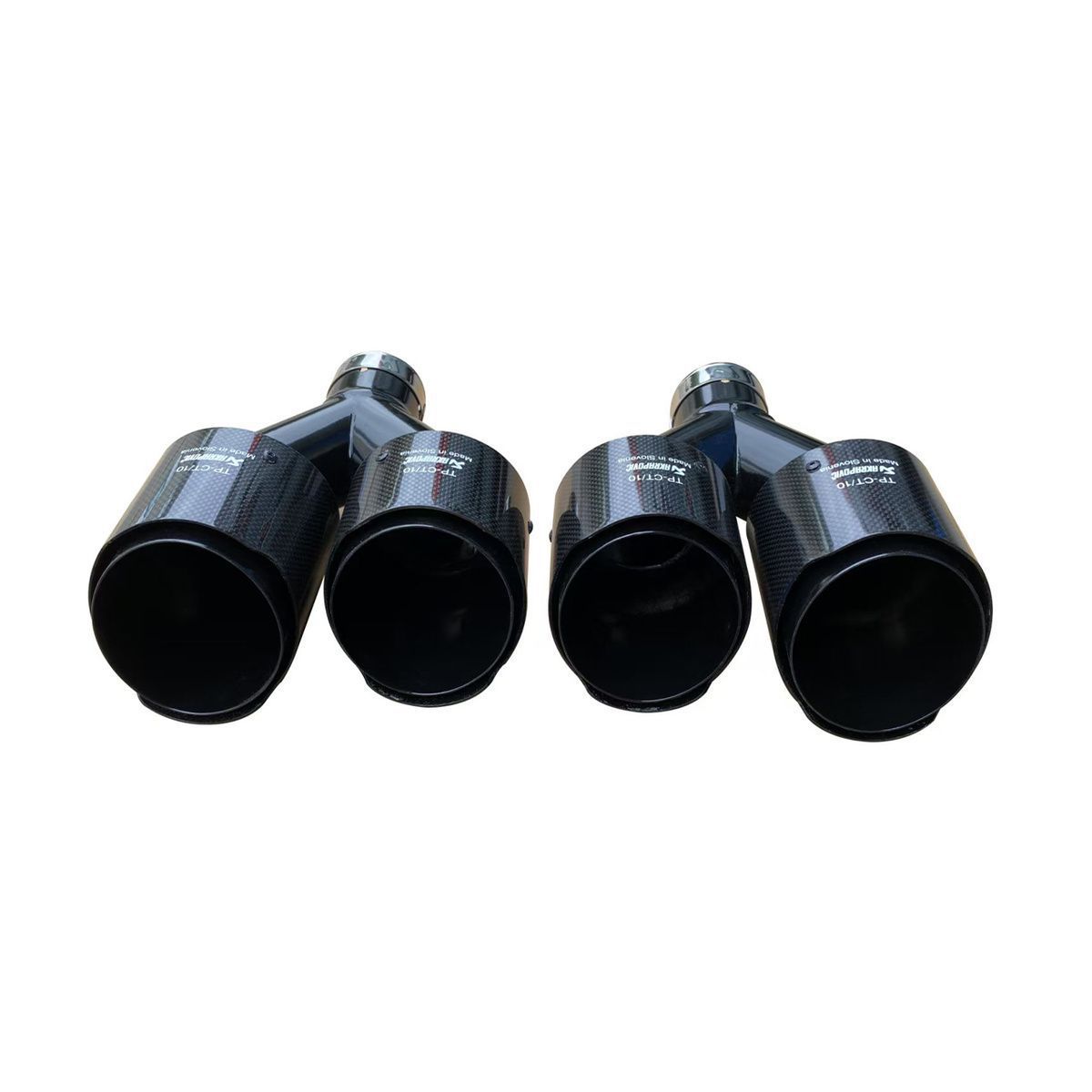 General Motors modified and upgraded one-in-two stainless steel muffler tailpipe, Akrapovic carbon fiber dual outlet exhaust pipe
