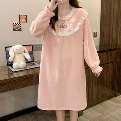 半边绒睡衣女秋冬季加厚公主风睡裙宽松胖mm加肥大码家居服可外穿