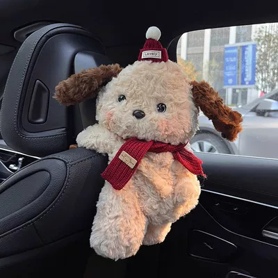Car Tissue Box, Cute Doll Tissue Box, Car Tissue Hanging Bag, High-End Hanging Tissue Box for Girls in the Car (Other Automotive Interior Supplies) - l-red-hat-red-scarf-khaki-dog-tissue-bag