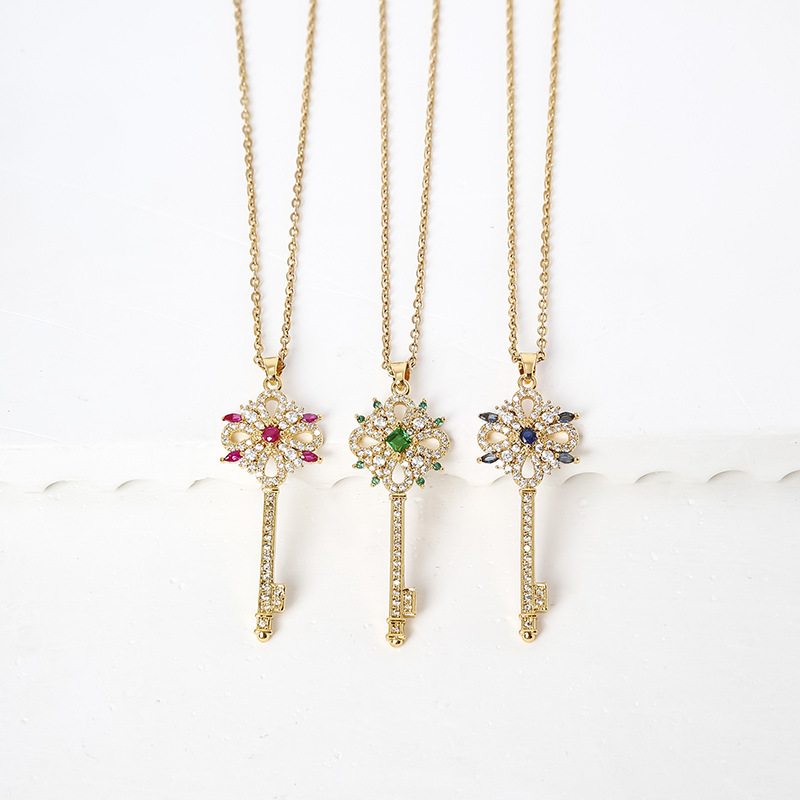 Nouveau pendentif clé au design créatif en zircone incrusté, haute rétention de couleur, style INS, tempérament, collier simple pour femmes_voghion.com