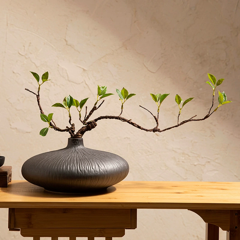 New Chinese -style Zen Ceramics Vase Simulation Green Plants Insert Labor Sample Soft Insty Soft Insty Settings Desktop Porch Tea Room Decoration