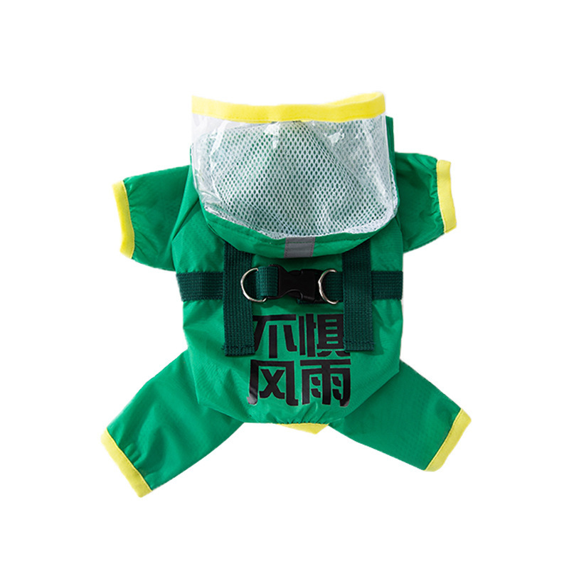 Perro de cuatro pies sin miedo al viento y la lluvia todo incluido impermeable poncho de lluvia de tracción pequeño perro ropa de peluche para mascotas