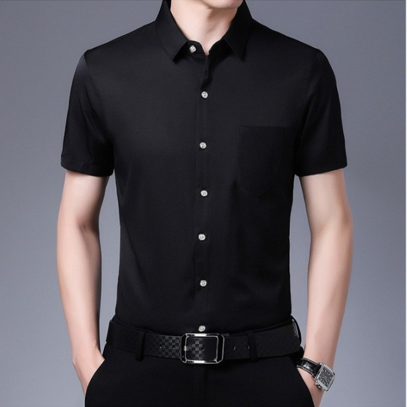 2025 High-grade Summer Short-sleeved Shirt Men's Solid Color Pocket Casual Non-ironing Anti-wrinkle Non-marking Shirt for Men