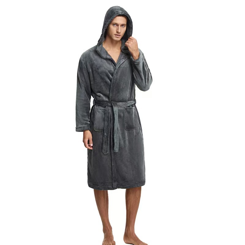 Hooded pajamas, home wear, coral fleece hooded bathrobe, extra-long flannel bathrobe, cross-border couple's hooded bathrobe Hooded pajamas, home wear, coral fleece hooded bathrobe, extra-long flannel bathrobe, cross-border couple's hooded bathrobe