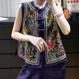 紫气东蝴蝶烧花工艺精致盘扣马甲南油秋季新品新中式国风工厂批发