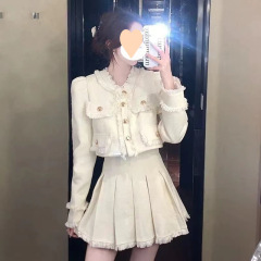 2025春秋新款小香风套装裙女秋季轻奢小众长袖外套小个子百褶短裙