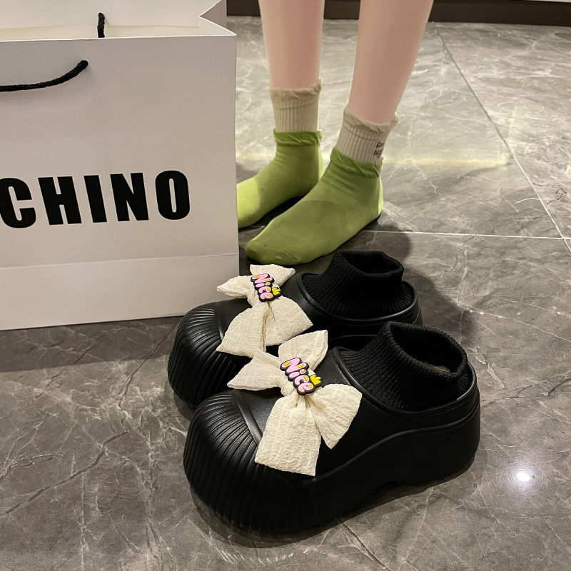 Cute Cartoon Bow Bag Heel Cotton Slippers for Women Winter Outer Wear Fleece-Lined Warm Waterproof Thick Sole Heightening Snow Boots Cute Cartoon Bow Bag Heel Cotton Slippers for Women Winter Outer Wear Fleece-Lined Warm Waterproof Thick Sole Heightening Snow Boots