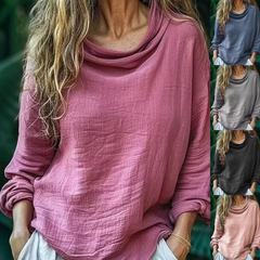 欧米の越境春の新型の婦人服のカジュアルでゆったりしているファッション的な長袖の純色の積み重ね襟の頭のしわの上着