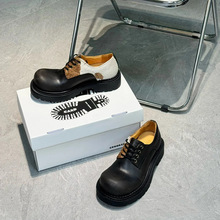 2025秋冬季新款拼接马毛翘头圆头厚底鸳鸯波点拼色休闲单鞋大头鞋