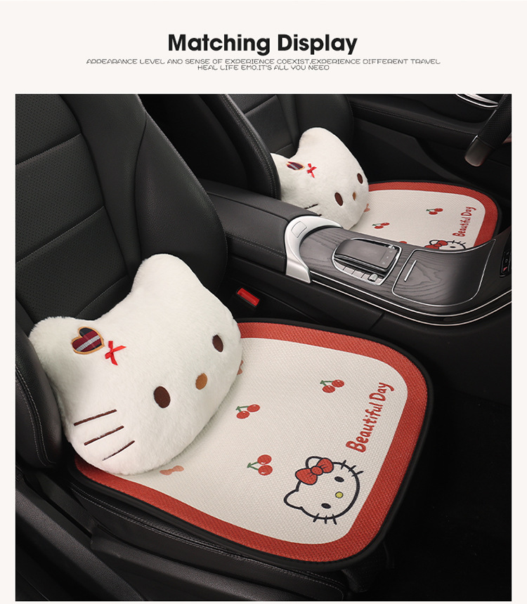 Car Seat Cushion Linen All-Season Breathable Kt Cat Seat Cushion New Half-Cover Seat Cover Cute Cartoon Single Seat Cover