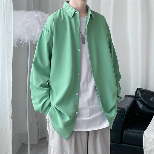 Pure Color Long Shirt Loose Drape Texture Shirt Men Spring and Autumn Candy Color Fashion Trend Ins Cool Style Dropshipping