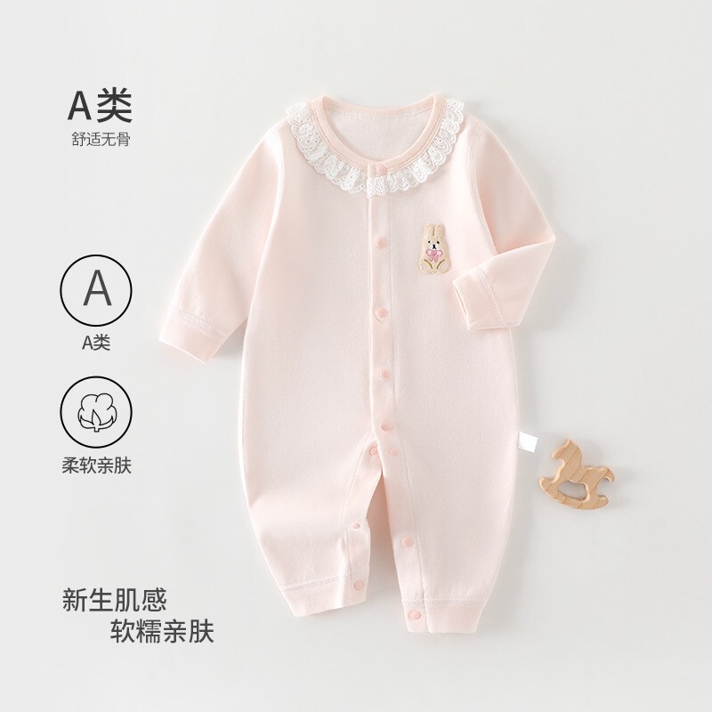 Infant Pure Cotton Jumpsuit, Class A, Seamless Long-Sleeve, Unisex Baby Romper for All Seasons, Newborn Crawling Suit