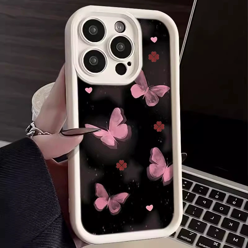 Случай/чехол для телефона (Apple iPhone17, iPhone17 Pro) розово-фиолетовый дизайн бабочки, мягкий TPU ударопрочный