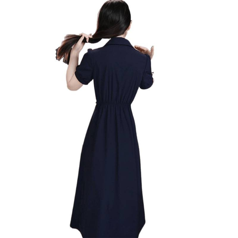 気質ポロカラー半袖ドレス女性のための 2025 夏の新しい人気のママのドレスウエスト痩身女性のスカート|undefined