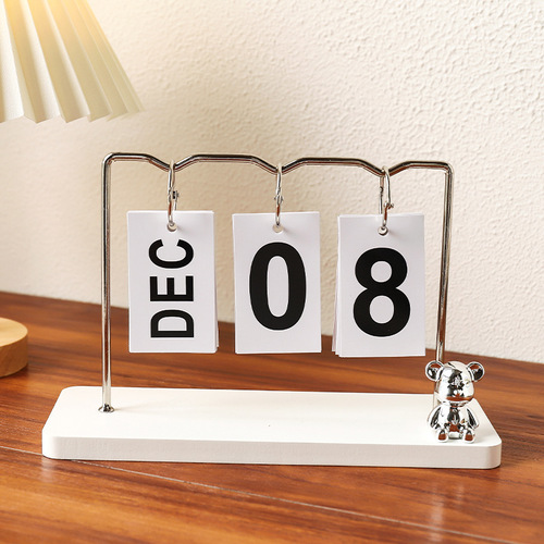 Creative and simple cute bear metal calendar ornament Living room entrance desk decoration page flip small desk calendar ornament