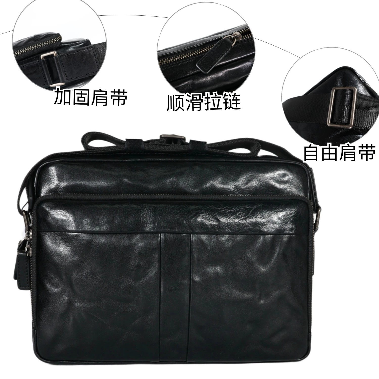 Leather shoulder bag, capacious retro one-shoulder bag for leisure, genuine leather, cowhide, high-end