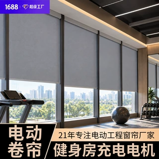 定制智能电动遮光卷帘健身房卷帘式自动窗帘隔热充电电机升降卷帘