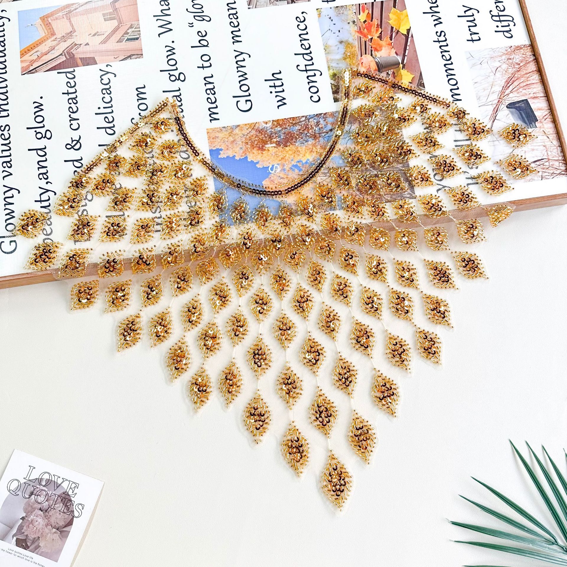 Cuello de encaje hecho a mano de perlas transfronterizas bordado hilo de red DIY accesorios de ropa decoración de vestido de noche cuello de encaje