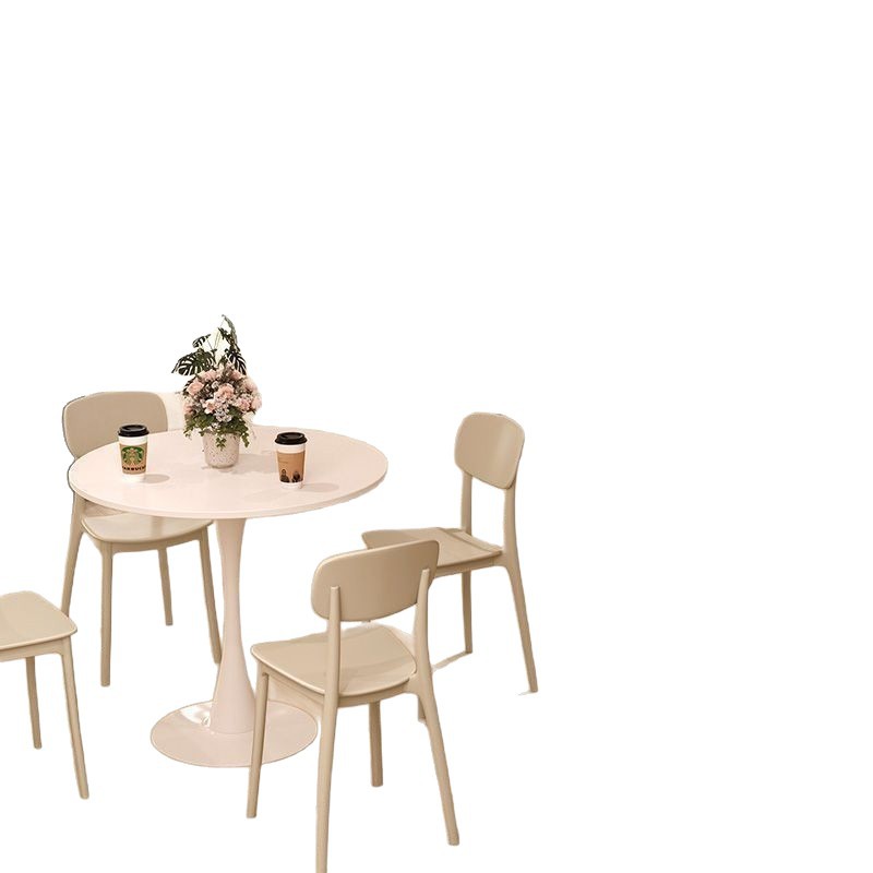 Trendy White Nordic-Style Small Round Table and Chair Set for Milk Tea and Coffee Shops, Tulip Dining Table, Meeting Table