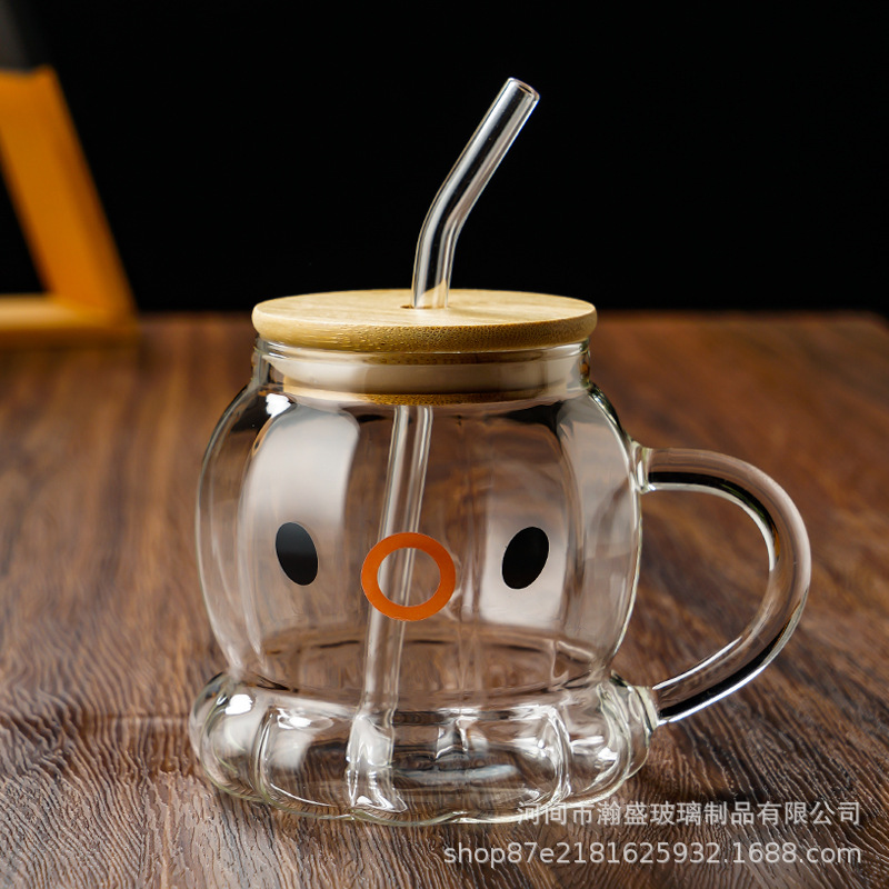 Ins net taza de pulpo rojo alto borosilicato de vidrio bebida fría\ café\ té de leche\ taza de jugo nuevo producto transfronterizo