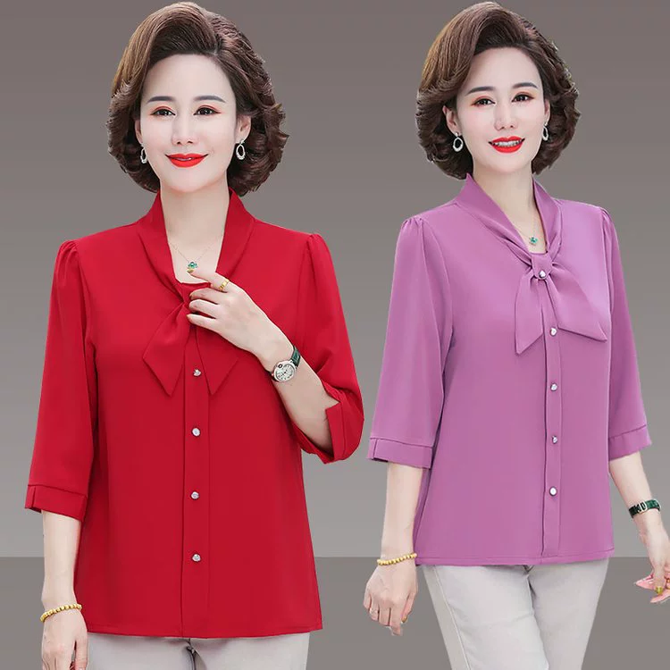 Летняя шифоновая рубашка среднего возраста для мам среднего возраста, весенне-осенние топы для женщин среднего и пожилого возраста, футболки и маленькие рубашки для женщин среднего и пожилого возраста.