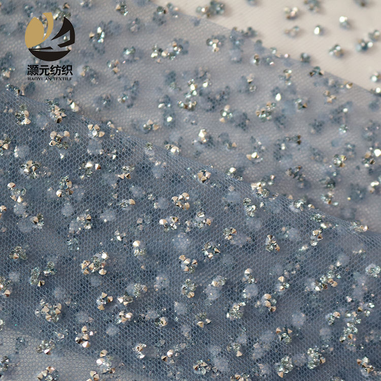 Nuevo sitio de malla de industria pesada multicolor pantalla completa diamante sequinado proceso de diamante tela de vestido de boda