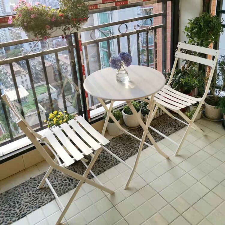 Scandinavian Balcony Small Table and Chair Three-Piece Set Leisure Foldableing Outdoor Courtyard Iron Terrace Table Modern Balcony Small Tea Table
