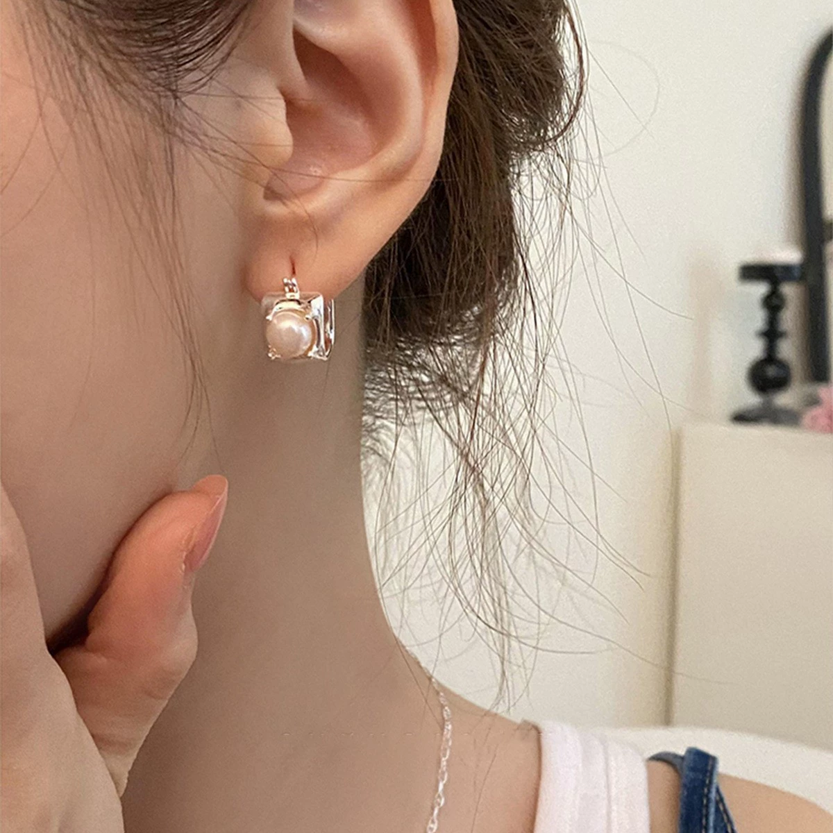 Earrings from pearl, small design ear clips, silver 925 sample