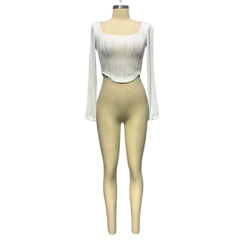 Ropa transfronteriza de mujer Amazon 2023 otoño popular cuello en U superior ondulación del agua cintura delgada sexy Camiseta de manga larga para mujeres image 1
