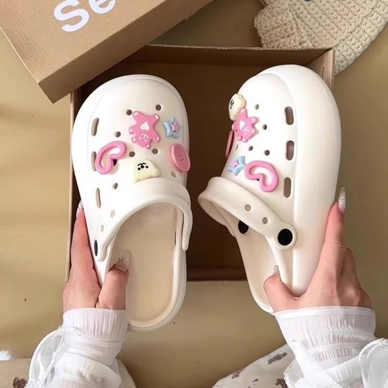 Summer Cute Beach Indoor Cave Shoes Women's Eva Couple Thick Sole Anti-Odor Non-slip Slip-on Feeling Baotou Sandals