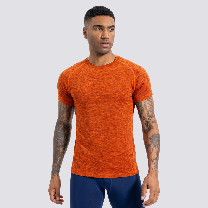 Camiseta elástica gris delgada de secado rápido hombre de manga corta de cuello redondo ropa deportiva de correr al aire libre succión de sudor ropa de ejercicio transpirable