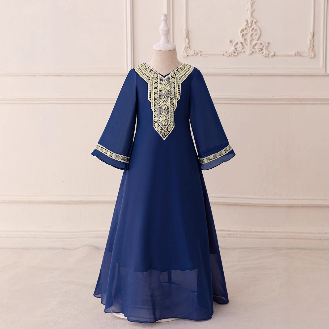 Vestido largo para niñas con estampado patchwork, vestido midi, vestido de fiesta infantil, vestido de noche.