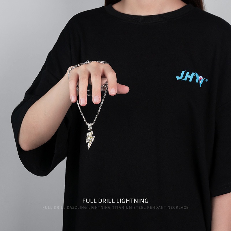 Light Luxury Full Diamond Lightning Necklace for Men and Women, Simple Versatile Chain, Hip-Hop Style, Internet Celebrity Nightclub Disco Pendant, Women's Summer Trend