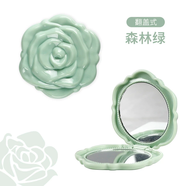 [翻盖玫瑰花双面镜-深绿色]