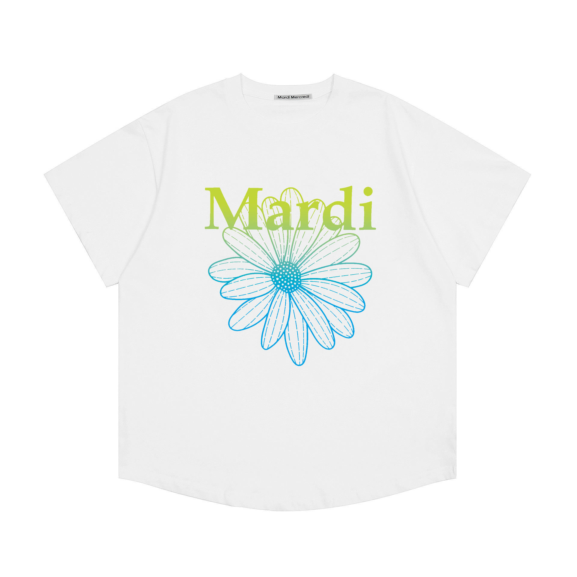 現物韓国潮牌Mardi半袖女性25夏新作デイジープリント丸襟純綿上着tシャツ代発