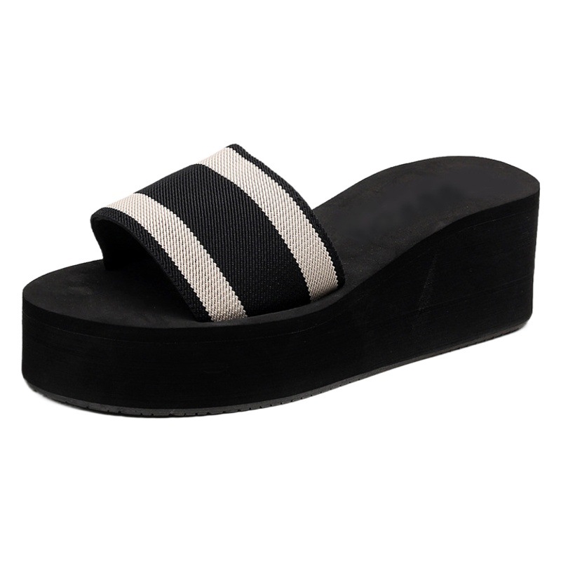 Foam Sandals for Women Summer New Style Flip-Flops High Heels Thick Soles Fashionable Outer Wear Korean Style Seaside Vacation Beach Shoes