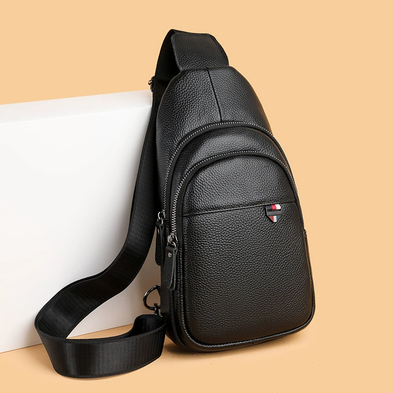 Chest bag, leather shoulder bag for leisure, capacious one-shoulder bag, genuine leather, cowhide