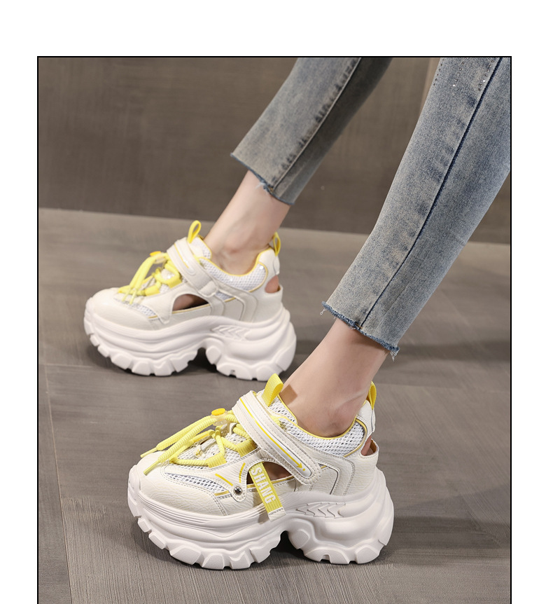 Giày sneaker nữ đế dày chunky thoáng khí mặt lưới đục lỗ độn cao bên trong — Màu trắng chi tiết 12
